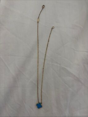 Gold Chain Necklace with Blue Clover Pendant - Women Jewelry